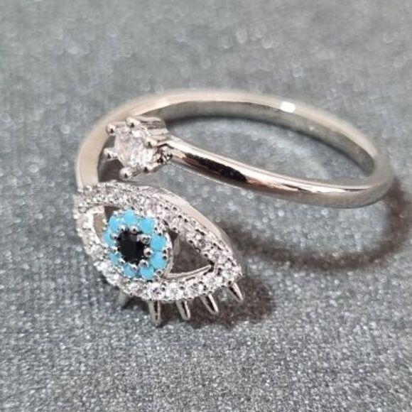 Lucky Evil Eye Adjustable Silver Ring - Picture 4 of 6